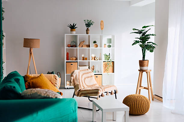istock Modern living room interior with cozy bohemian design 2250779141