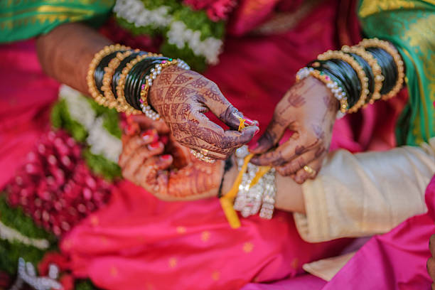 istock Traditional Indian wedding ritual tying sacred thread on bride’s wrist 2250781142