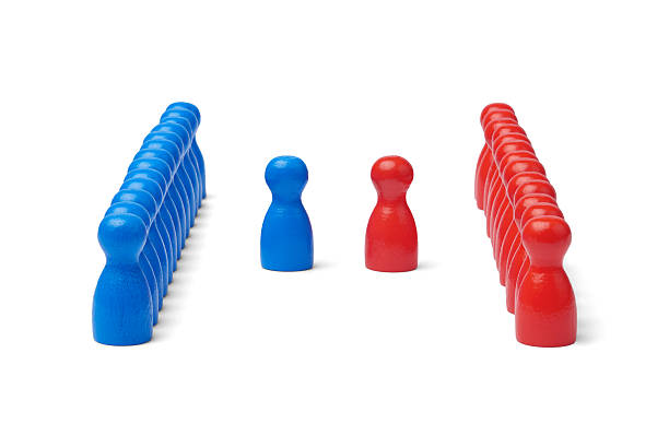 istock Conflict resolution and negotiation with two opposing figures 2250786442