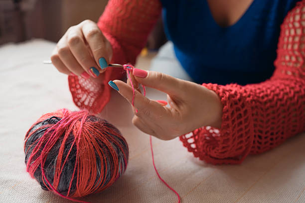 istock female hands crocheting colorful yarn. multicolor yarn wool textured pattern for crochet 2250792151