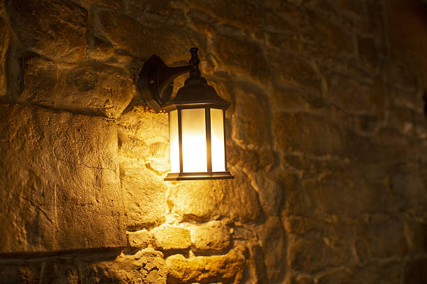 istock Historic building illuminated softly, Amber light highlights aged 2250794075
