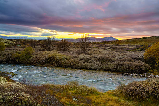 istock Sunset over Nordic tundra river landscape 2250794477