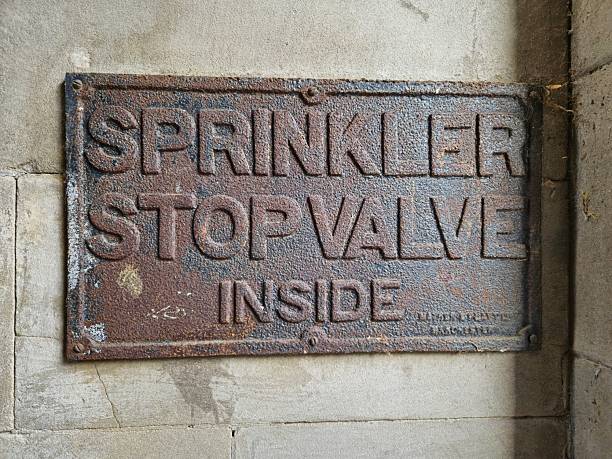 istock Sprinkler Stop Valve sign on a wall, Dundee, Scotland 2250796432