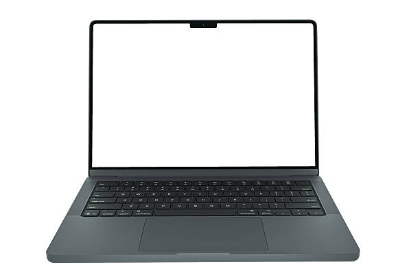 High-resolution image of a sleek modern laptop with a blank white screen, isolated on a clean white background. Ideal for use as a mockup template, technology presentations, web design concepts, digital marketing materials, software demonstrations, user interface showcases, and educational content. The empty display provides ample space for adding graphics, text, or UI elements.