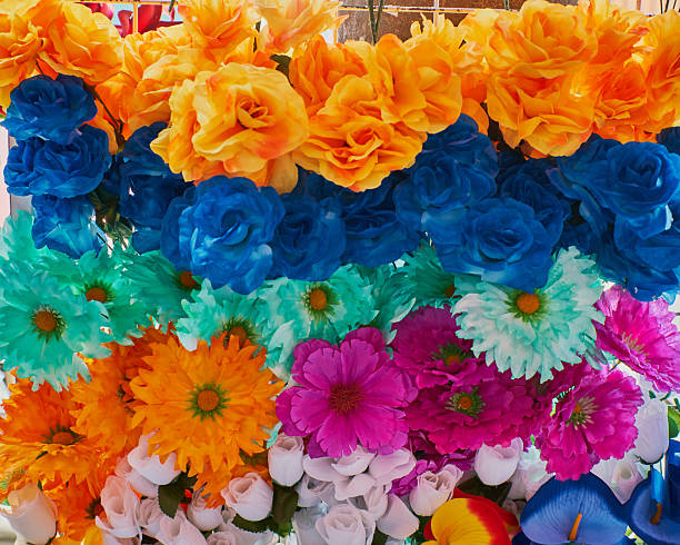 Multicolored flower arrangement at market
