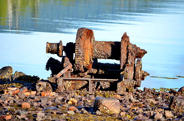 Close up of old rusted excavator with blue sky in background