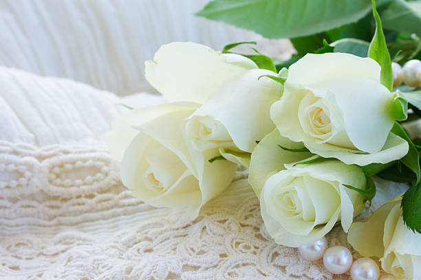 Beautiful pink roses with pearls toned in instagram style can use as wedding background. Soft focus.