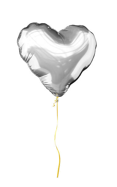 3d render Shiny Silver foil balloon in the shape of a Heart, photographed against a clean white background. Ideal for birthday, holiday, or event designs. Clipping path