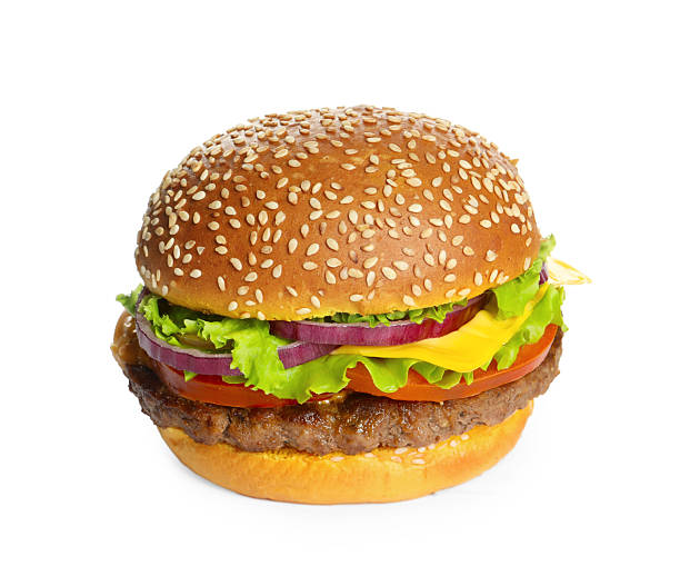 istock Burger with delicious patty isolated on white 2250836464