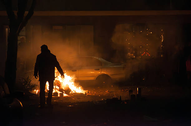 Groningen, Netherlands - January 1, 2009. Outdoor scene showing people lighting fireworks during new years festivities in the Dutch city of Groningen.