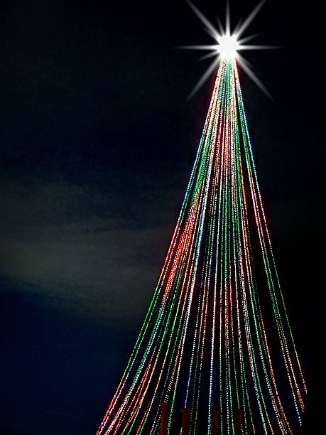 istock Illuminated Christmas Lights Tree Shape Twinkling Against Black Background with Space for Copy 2250843097