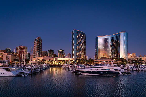 View of San Diego Marina and the Convention Center after sunset