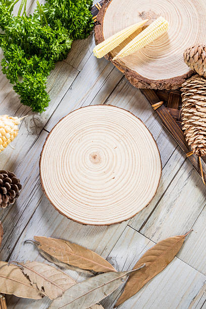 rustic nature themed board with pinecone parsley and wood