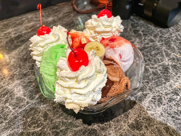 Ice cream sundae with cherries