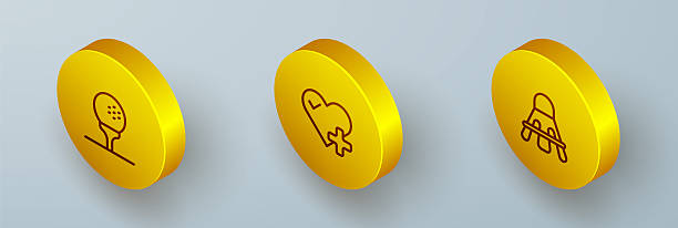 istock Set Isometric line Golf ball on tee, Heart rate and Badminton shuttlecock icon. Vector 2250862401