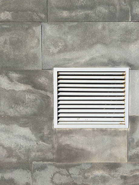 istock White ventilation shaft with protective strips in the wall building. Air outlet from duct. Organization ventilation system and air outlet. 2250868068