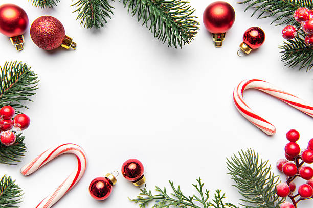 istock Christmas holiday frame with festive ornaments and candy canes 2250877219