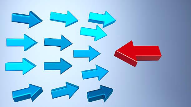 istock Colorful Arrow Symbols At Opposite Directions On light Blue Background 2250878151