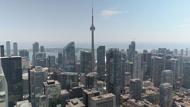 istock Straight down drone view between tall towers and busy roadway 2250885174