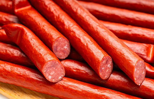 istock Smoked sausages close-up 2250887890