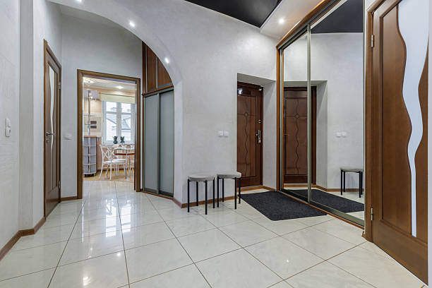 istock Spacious Hallway Interior with Arch and Mirrored Wardrobe 2250890429