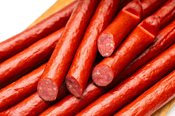 istock Smoked sausages close-up 2250890596
