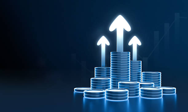 istock Financial Growth and Rising Prosperity: A striking digital composition, depicting stacks of coins topped with ascending arrows, symbolizing financial growth, investment success. 2250892481