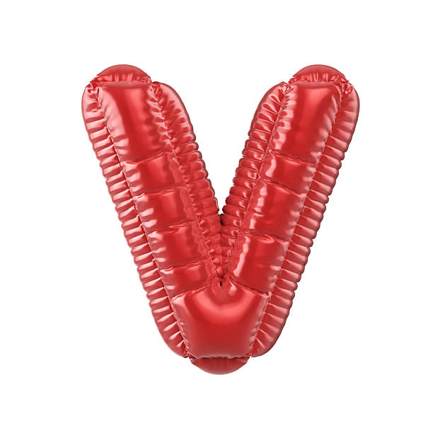 3d Render Red Letter V Text in balloon shape (Object + Shadow Clipping path)