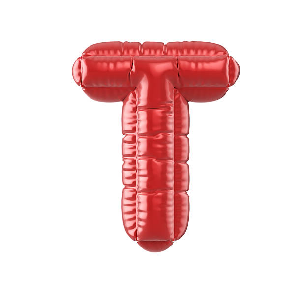 3d Render Red Letter T Text in balloon shape (Object + Shadow Clipping path)
