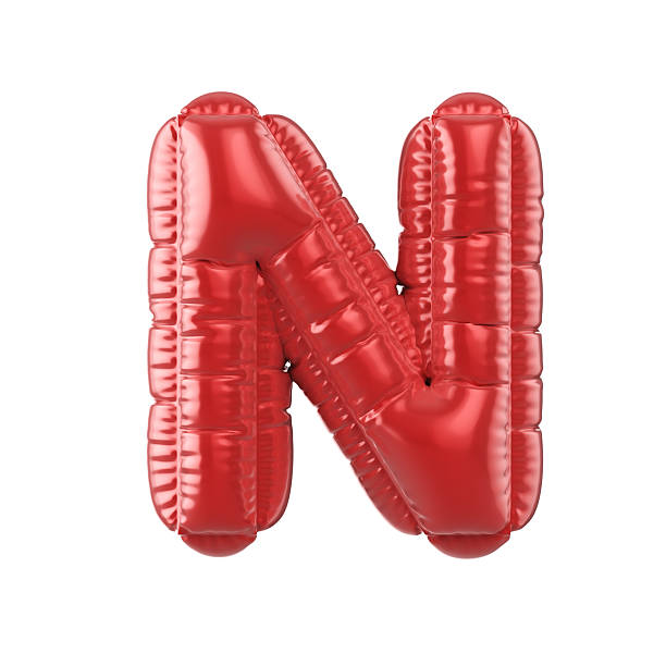 3d Render Red Letter N Text in balloon shape (Object + Shadow Clipping path)