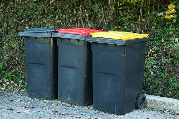 istock Garbage sorting in Europe. Garbage cans with colorful lids for different types of garbage 2250901249