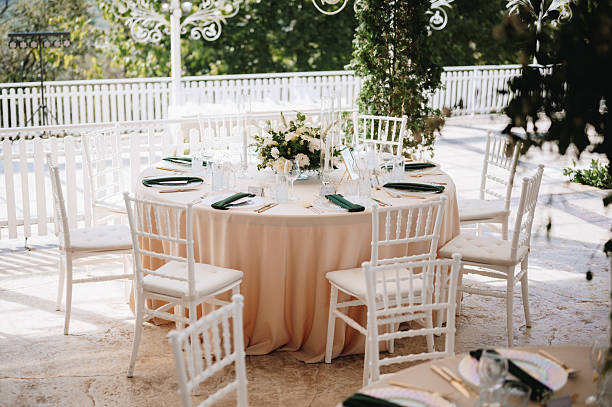 istock Wedding table with fresh flowers decoration. Forest / garden wedding 2250902271