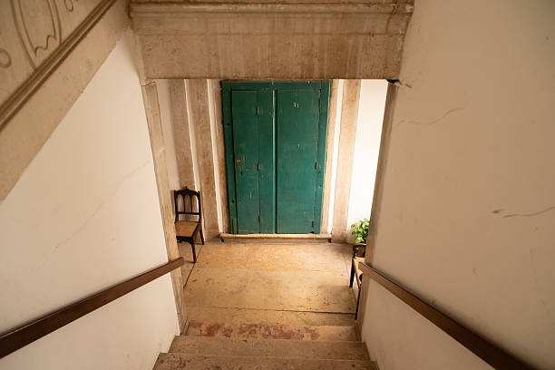 Salvador, Bahia, Brazil - December 8, 2025: Top view of a stone staircase inside the Church of Our Lady of the Conceicao of the Beach, Salvador, Bahia.