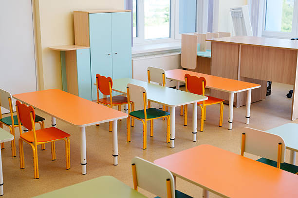 istock Brightly colored classroom with modern furniture in a learning environment during daylight hours 2250918226