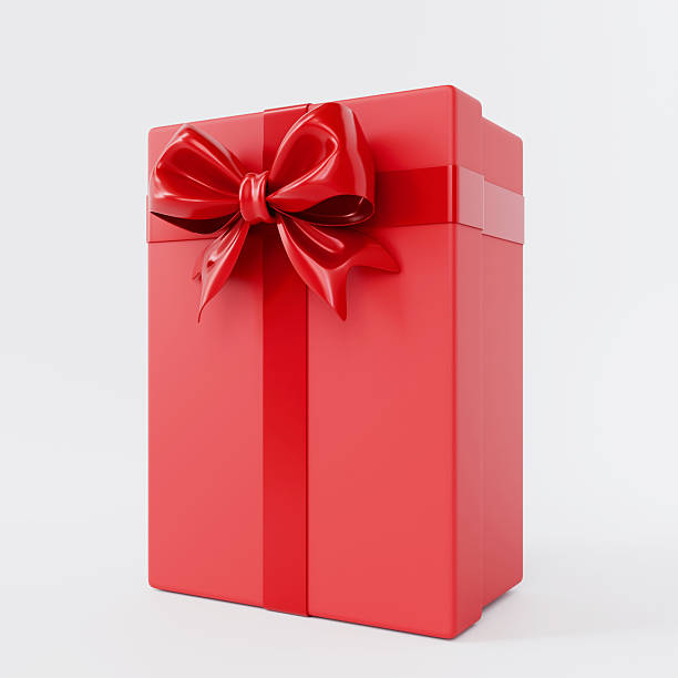 istock A vertical, matte red rectangular gift box stands tall, beautifully tied with a shiny, deep red satin ribbon and a perfectly shaped bow, ready for a grand reveal. 2250918553