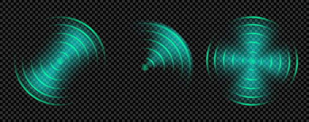 istock Greed radar light or sonar wave effect. Radio sound with antenna frequency ring scan. Smart car electronic audio pulse glow with concentric radius. Realistic wireless control design vector 2250924603