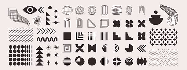 Abstract brutal shapes, elements, logo, icons. Geometric graphic symbol of retro design. Minimalist style, y2k. Modern vector illustration.