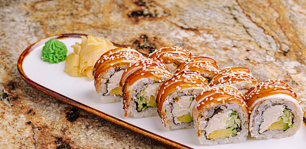 istock Delicious sushi rolls served on a plate with wasabi and ginger 2250934606