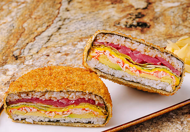 istock A unique sushi sandwich is displayed on a white plate 2250934627