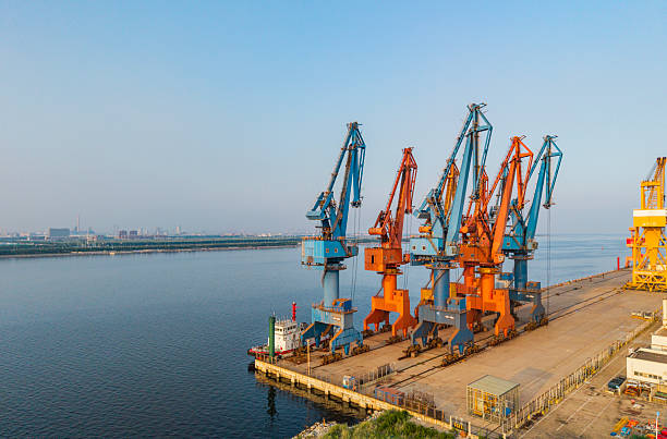 Heavy industrial machinery at the seaside dock