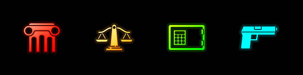 istock Set Law pillar, Scales of justice, Safe and Pistol or gun icon. Vector 2250940333