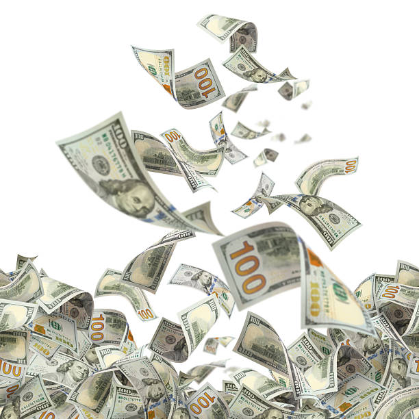istock Flying hundred dollar bills, isolated on white background 2250945846