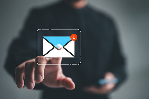istock New email notification concept for business e-mail communication and digital marketing. Inbox receiving electronic message alert. business people touch on email in virtual screen. internet technology. 2250946853