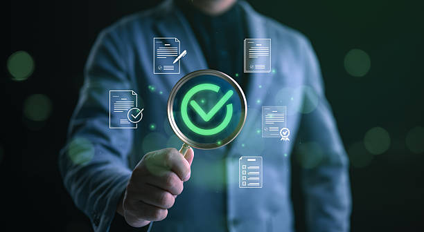 istock service guarantee, Validation concept for business process automation, quality assurance management, certification, digital transformation. businessman show checked icon on virtual screen. 2250946910