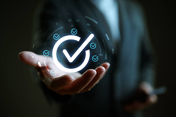 istock service guarantee, Validation concept for business process automation, quality assurance management, certification, digital transformation. businessman show checked icon on virtual screen. 2250946939
