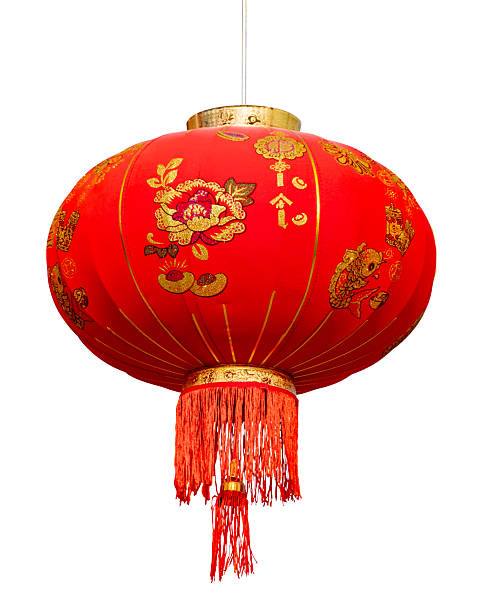 istock Red Chinese lantern with golden floral patterns and tassels isolated on white background. Traditional decorative hanging lamp symbol for Lunar New Year festival, holiday and celebration. clipping path 2250948900