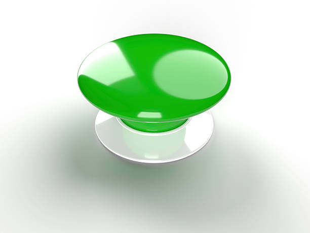 istock Green glossy button on a white pedestal symbolizing action, innovation, and fresh ideas 2250949146