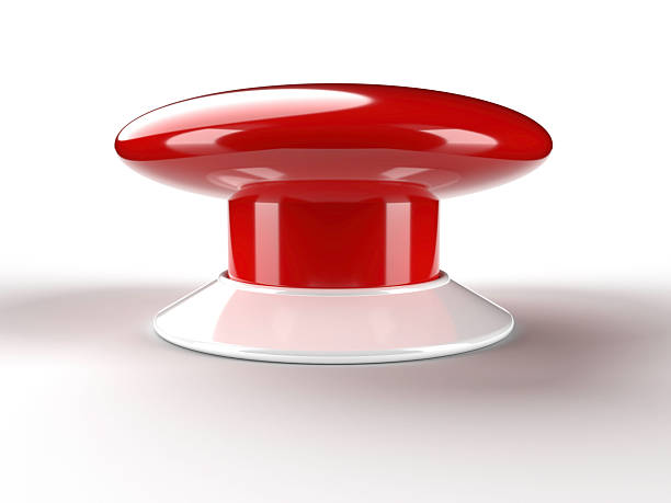 istock Glossy red push button on a white base, isolated on a clean white background 2250949262