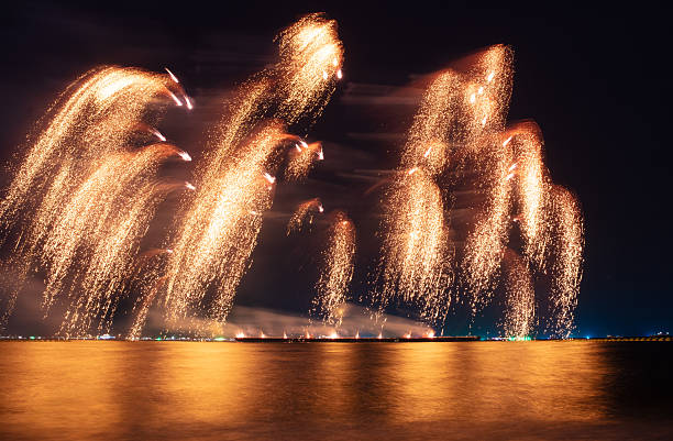Colorful firework with bokeh background. New Year celebration, Abstract holiday background