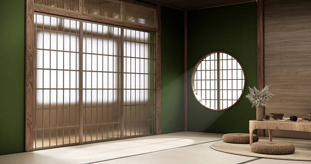 istock low table in Green room Japanese style with decoration muji minimal. 3D rendering 2250957517